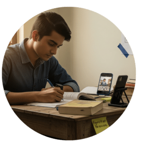 A boy was studying